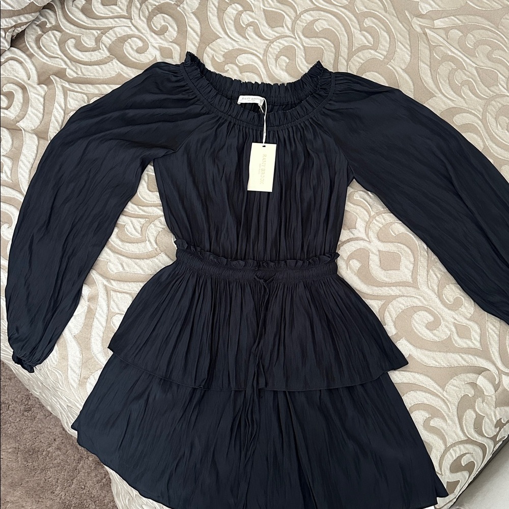 Ramy Brook Black Smocked Waist Tiered Skirt Dress